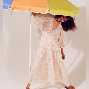 Zara Voluminous Plaid Dress (XS, peach)